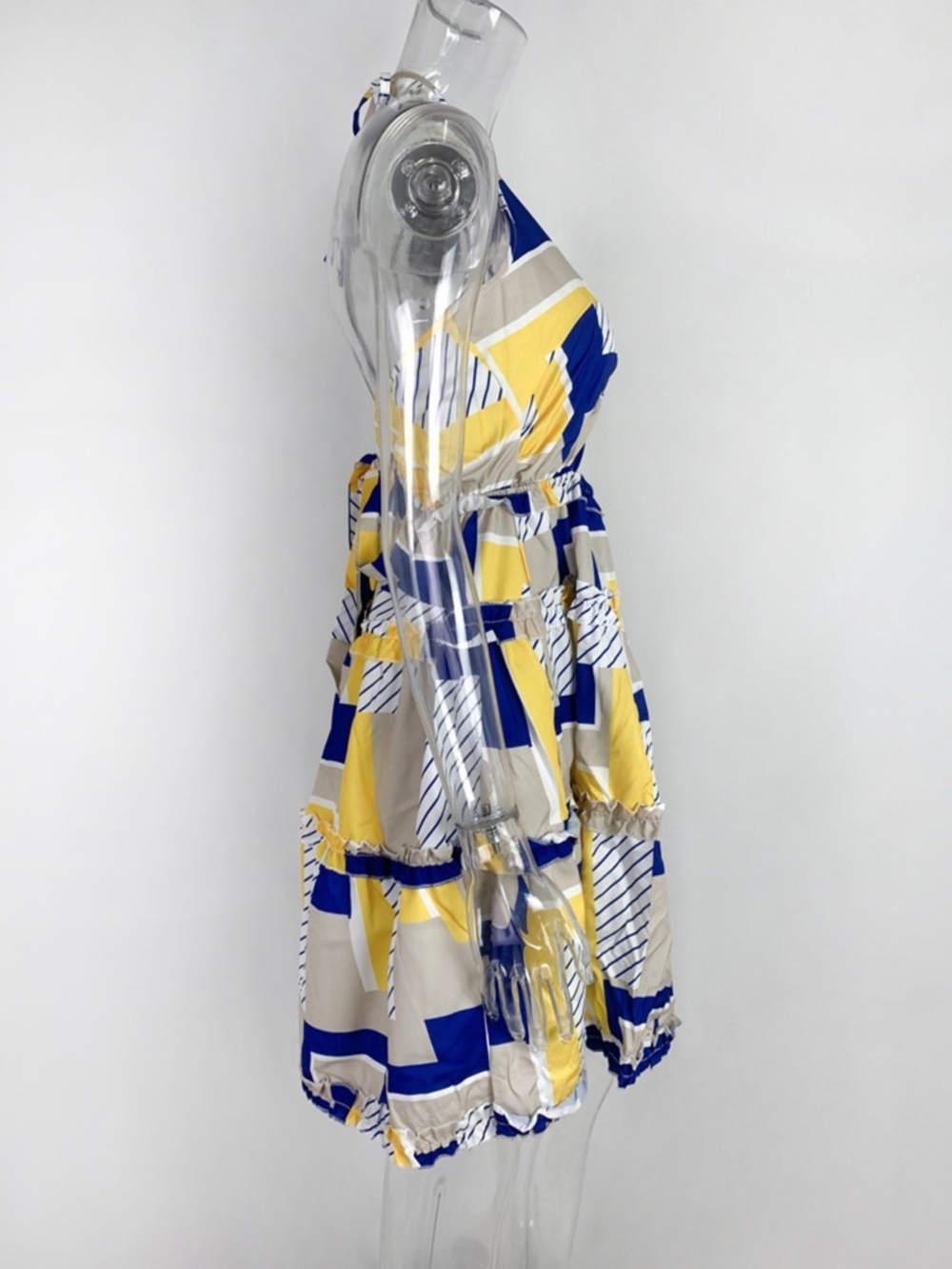 Colorful Print Halter Neck Ruffle Mini Dress - Picture 8 of 16